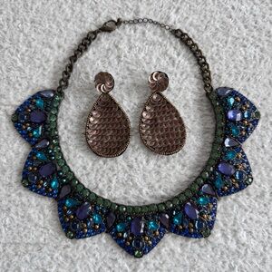Boho Statement Bib Necklace + NEW Sequin Earrings Set